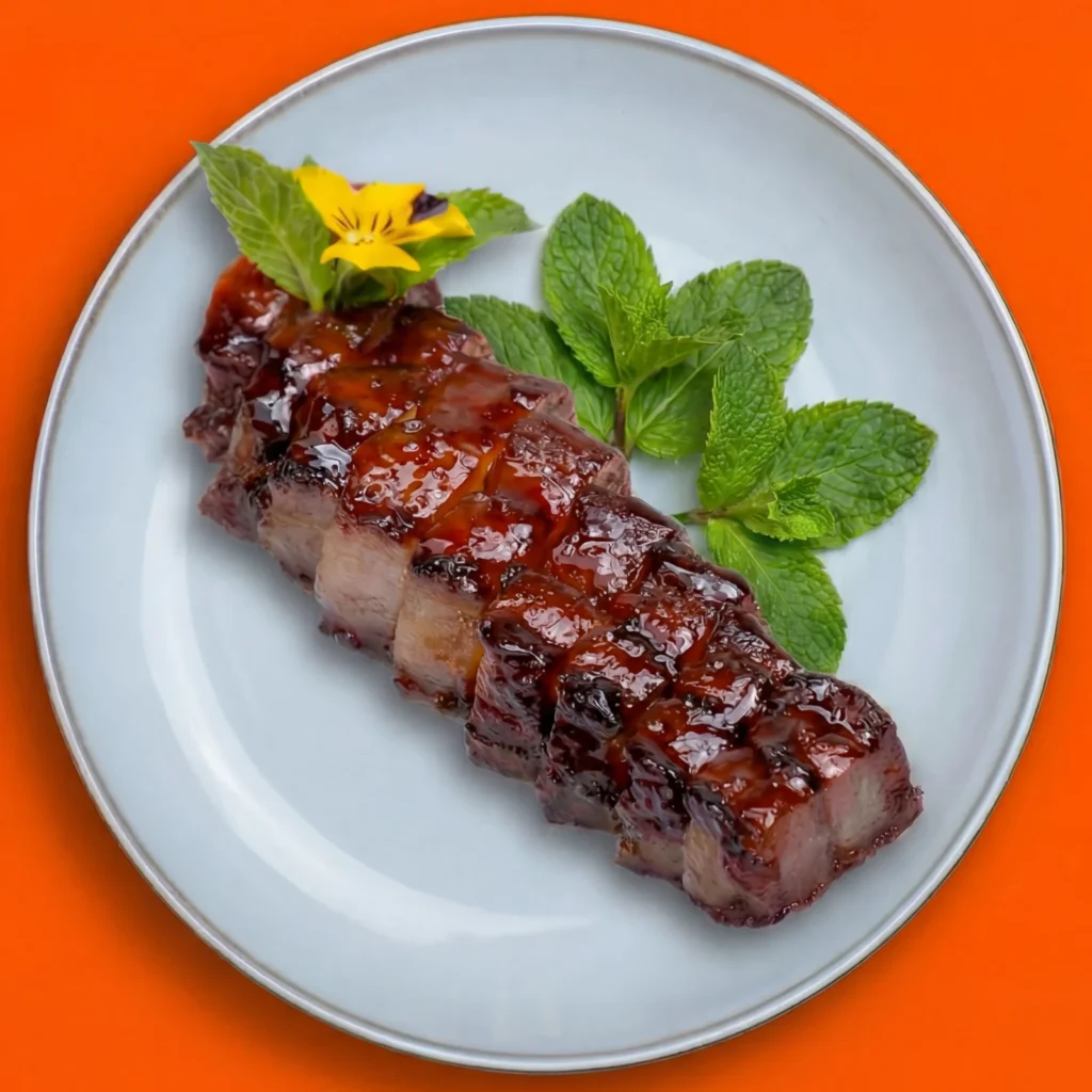 Cerdo char siu con salsa BBQ con patata